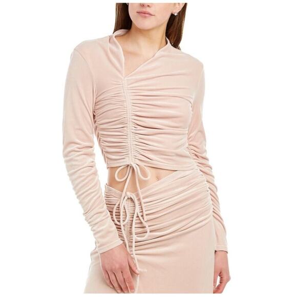 A.L.C. Oryn Ruched Asymmetric Velvet Crop Top - Picture 1 of 8